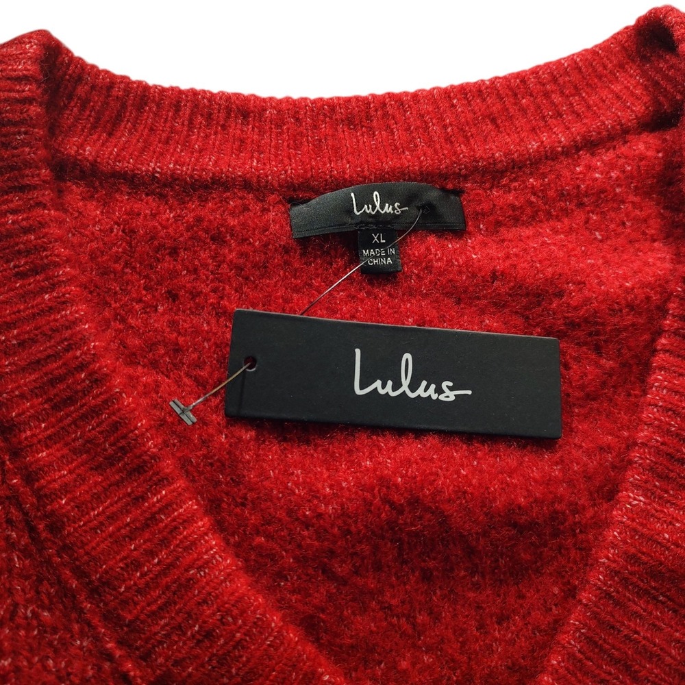 New Chunky Knit Sweater V Neck Relaxed Red Long Sleeve Womens Extra Large Tags - Picture 6 of 10